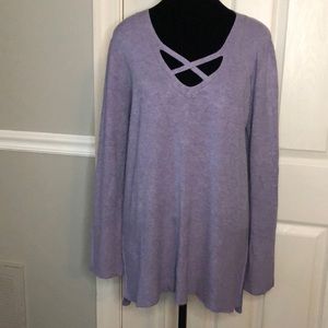 Vila Milano Sweater V-neck w/detailing, heathered purple, split hem sleeves&hem